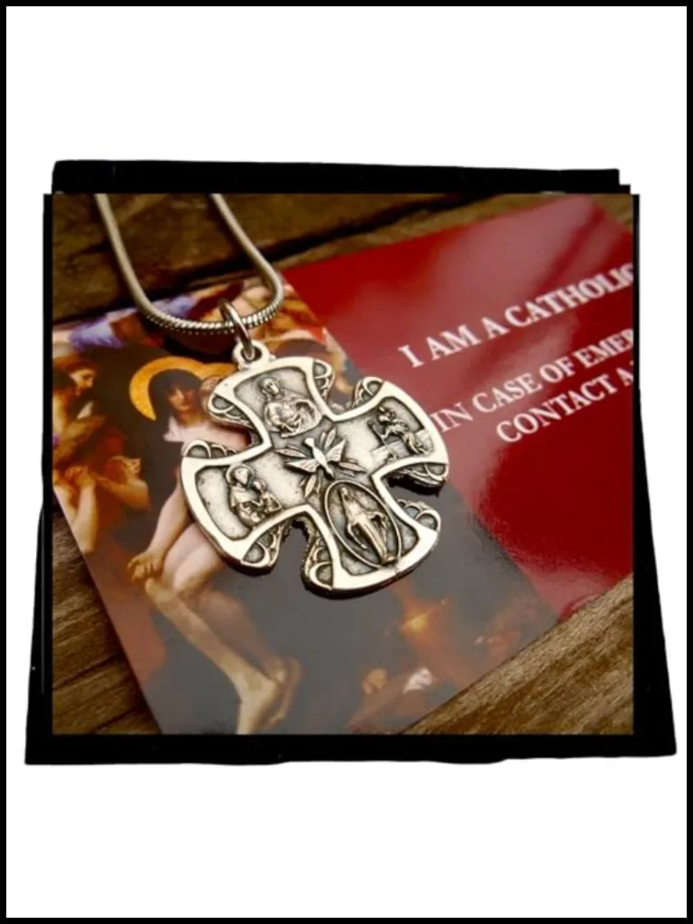 5 Way Crucifix Catholic Cross Pendant Necklace, Stainless Steel Chain 18